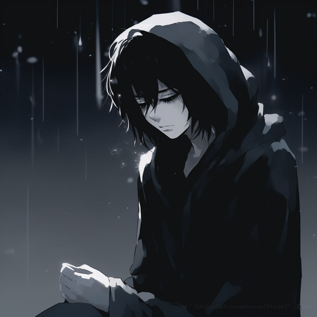 Sad female character deep in thought under star-lit skies, contrasting characters' dark silhouette against a lighter sky. anime depressed pfp: female characters pfp for discord.