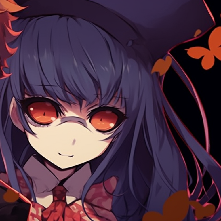 Two characters with their secrets whispered through the late night breeze, the Halloween mood depicted through the dramatic color scheme and striking perspective. a silent voice anime characters for matching halloween theme pfp pfp for discord.