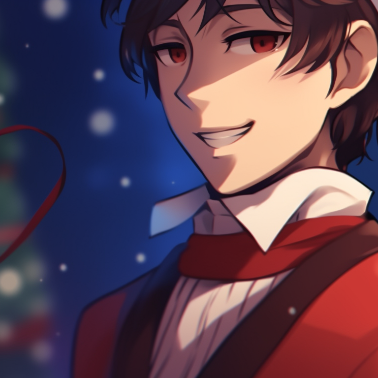 Close-up of two characters, earthy tones and high contrast, cuddling with a Christmas blanket. the best matching cute aesthetic christmas pfp for use pfp for discord.