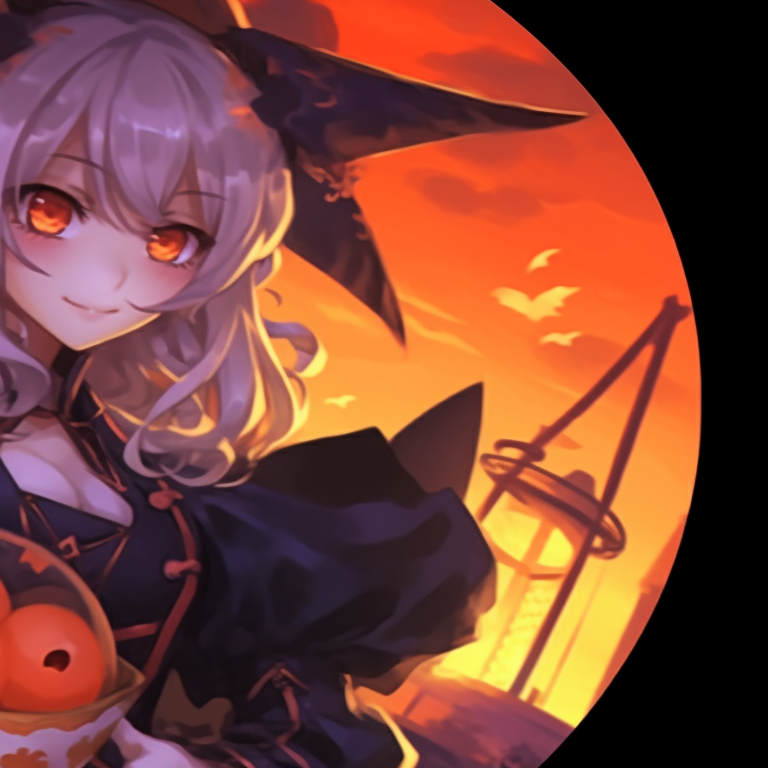 Two Genshin characters, emphasizing Halloween themes, bright lines and playful expressions. halloween pfp with genshin elements pfp for discord.