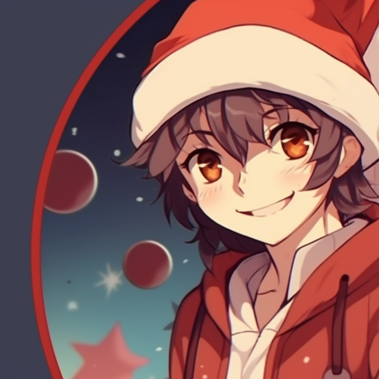 Two cartoon characters exchanging gifts, vignetted corners and sepia tones suggesting a retro feel. matching retro aesthetic cartoon pfp christmas vibes pfp for discord.