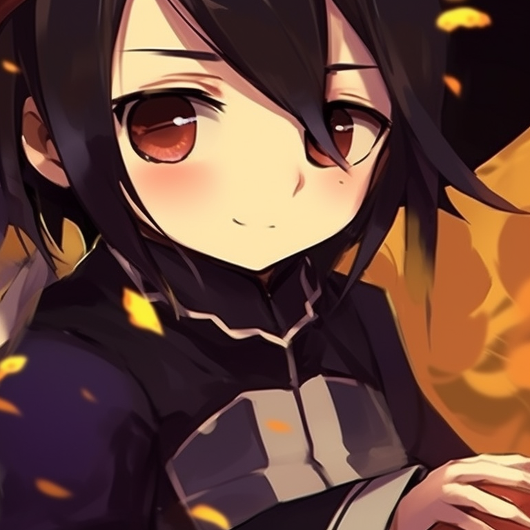 Shinobu and Giyuu, pumpkin-lit backdrop, captivating contrast between their matches outfits and ambient lighting. diy halloween themed matching pfp for shinobu and giyuu pfp for discord.