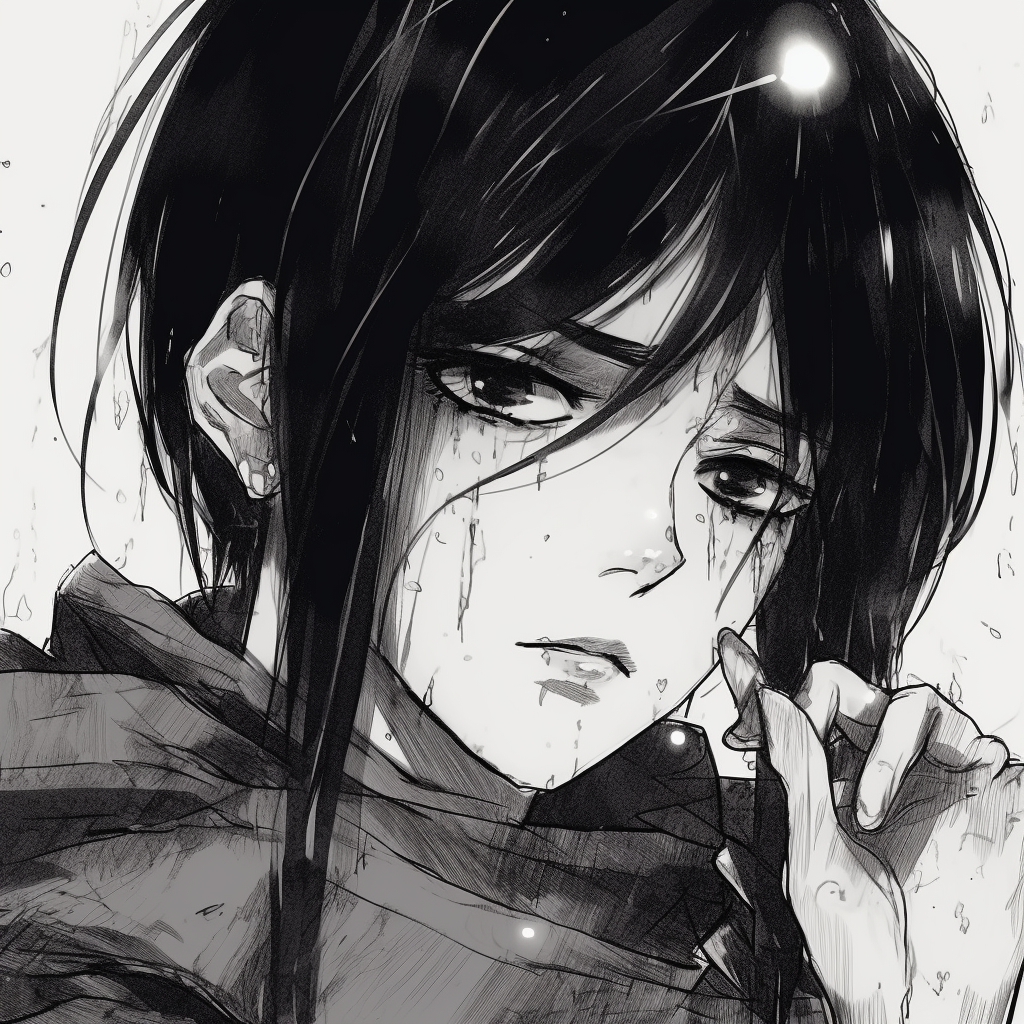 Levi Ackerman captured in monochrome, employing grunge aesthetic with scratchy hatches and splattered ink. creative anime grunge pfp concepts pfp for discord.