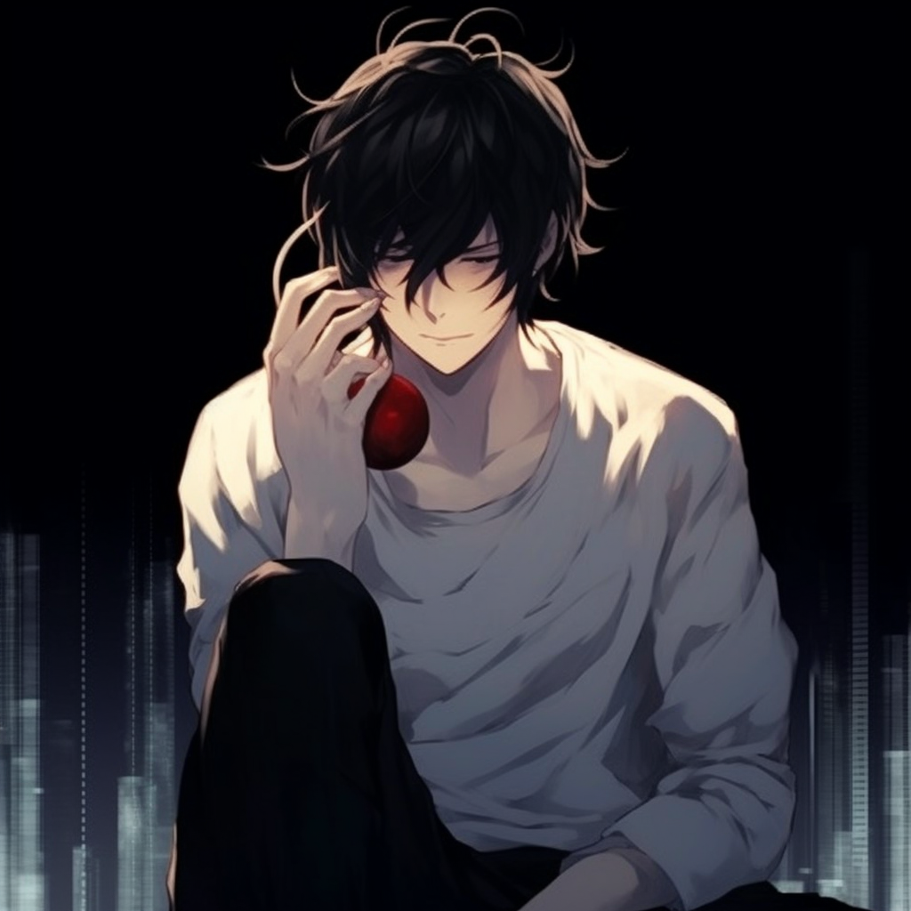 A monochrome PFP of L, focusing on the play of shadows and light. best anime guys pfp pfp for discord.