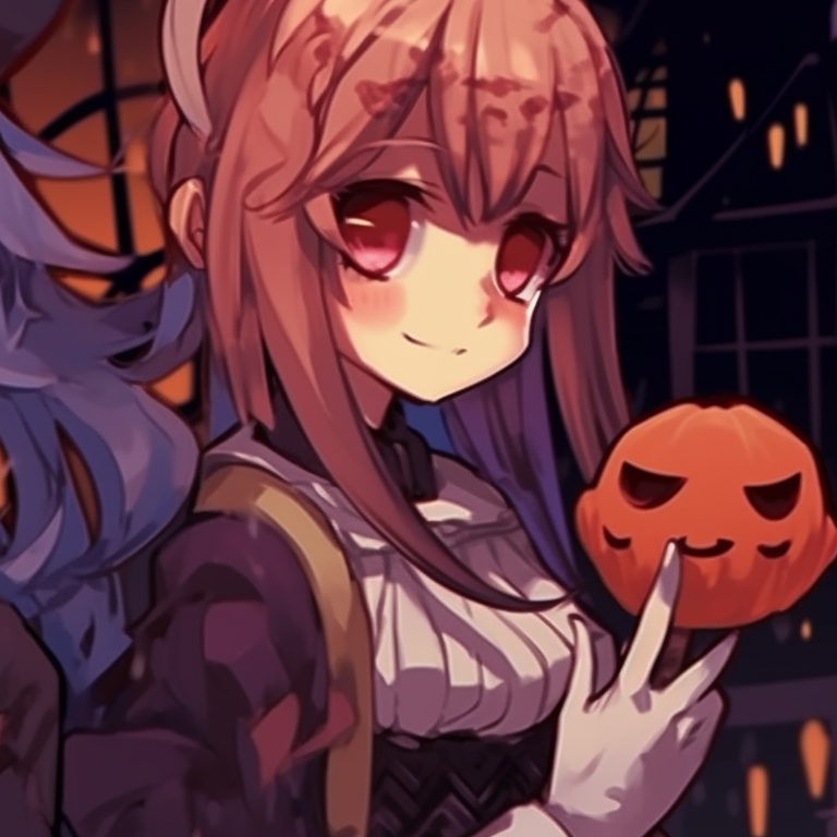 Two characters as vampires, rich colors and detailed Gothic outfits, close-up with fangs revealed. halloween anime matching pfp pfp for discord.