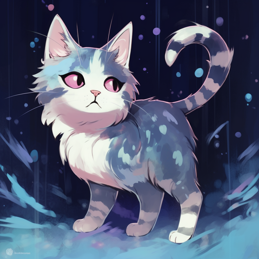 Anime profile picture of a cat framed by a crescent moon, soft lines and glowing effects. wondrous anime cat pfp