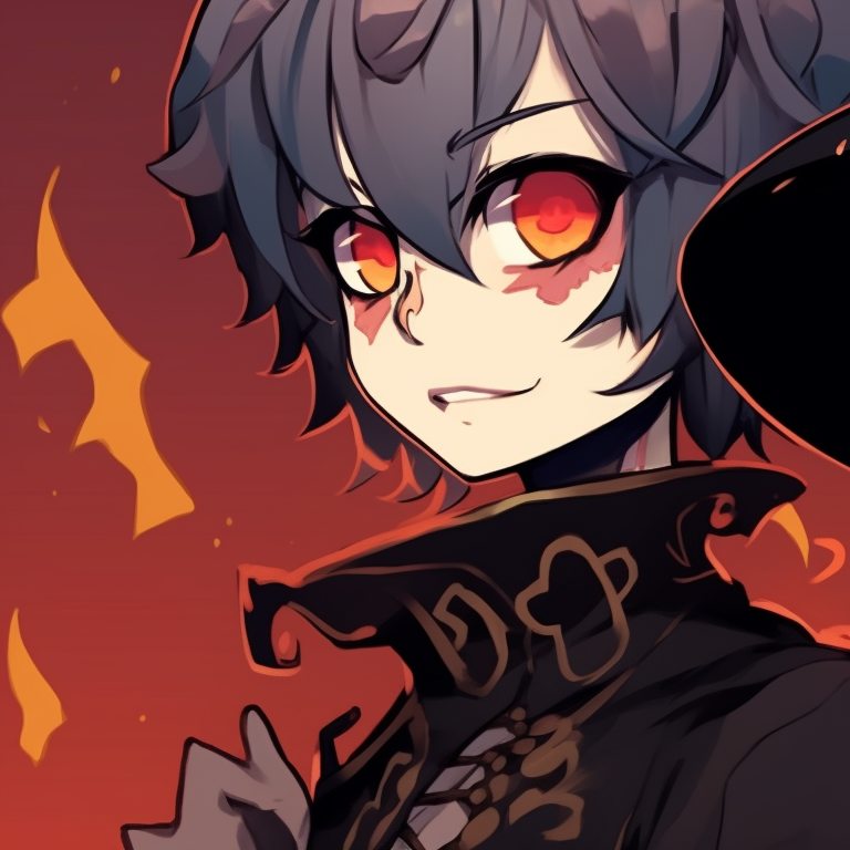 Close-up of two characters, featuring dark tones and sharp details, in eerie masks. halloween anime pfp designs pfp for discord.