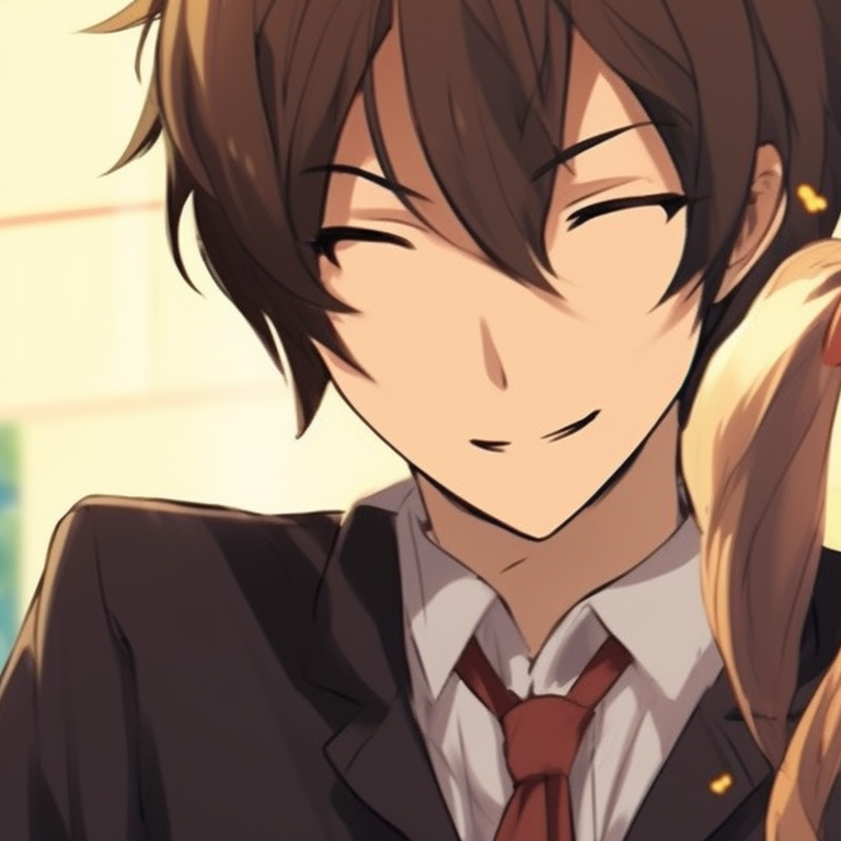 Hori and Miyamura in school uniforms, warm colors and calm expressions, standing beside each other. horimiya character profiles pfp for discord.