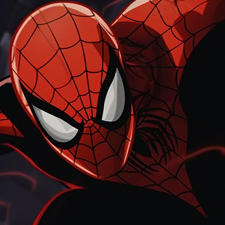 Two characters connected by a web, bold lines and stark contrast, highlighting their shared destiny. symbiote spiderman matching pfp pfp for discord.