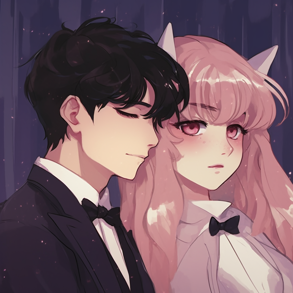 Tenderness captured between Sailor Moon and Tuxedo Mask, vibrant colors with a soft art style. anime matching pfp for aspiring couples