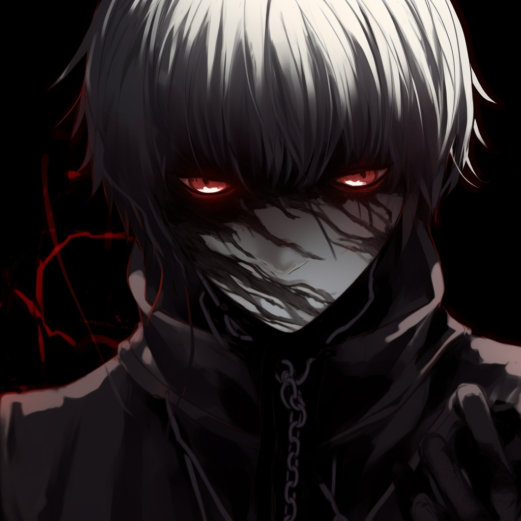 Kaneki Ken shrouded in darkness, highlighting the eerie and gothic atmosphere. iconic gothic pfp characters in anime