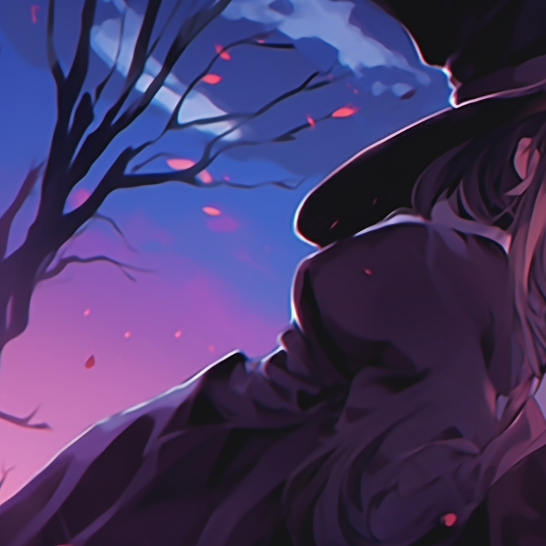 Two anime characters, surrounded by cobwebs in an old attic, their gazes connecting through the dust. aesthetic halloween couple matching pfps pfp for discord.