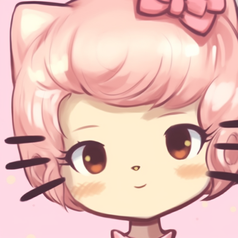 Two characters in matching Hello Kitty t-shirts, interacting playfully and broad smiles. hello kitty pfp matching styles pfp for discord.