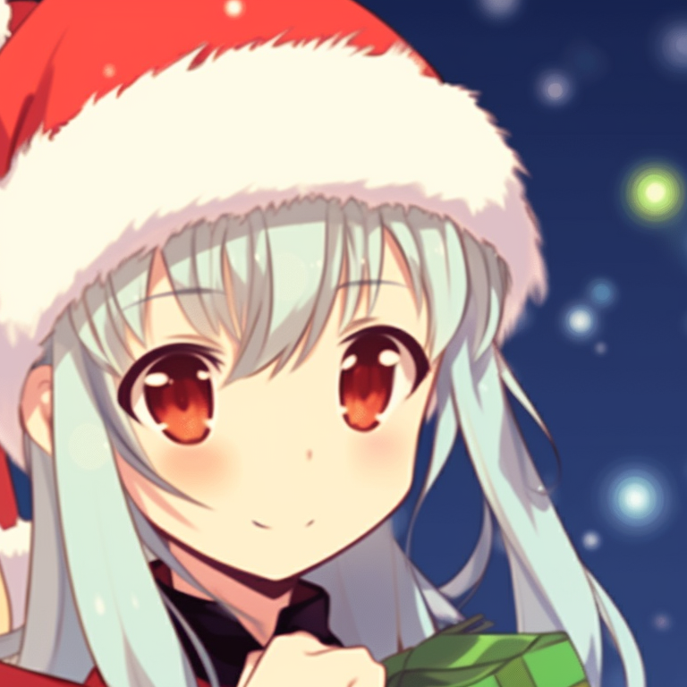 Two characters wrapped in one large scarf, cool tones and frosty atmosphere. adorable matching christmas pfp gif pfp for discord.