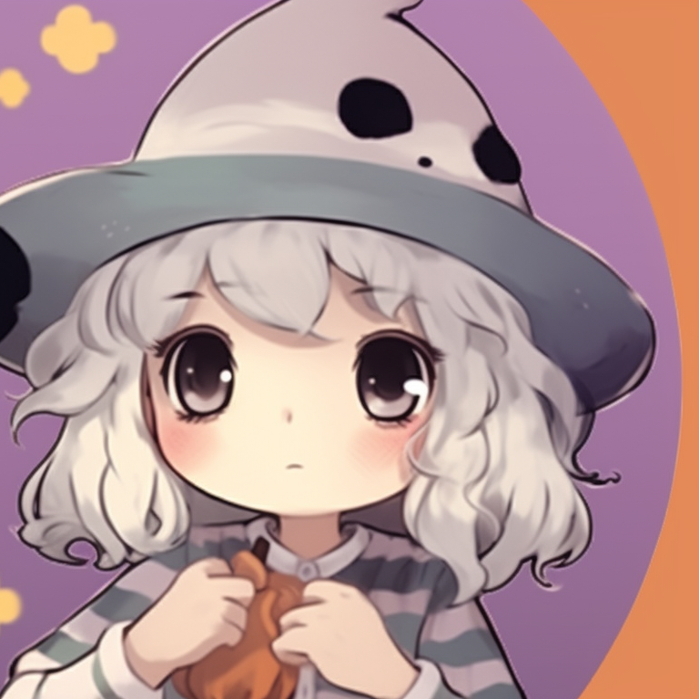 Two characters dressed as cats with Halloween accessories, less saturated colors with soft shading, one looks mischievous and the other surprised. cute halloween matching meme pfp for best friends pfp for discord.