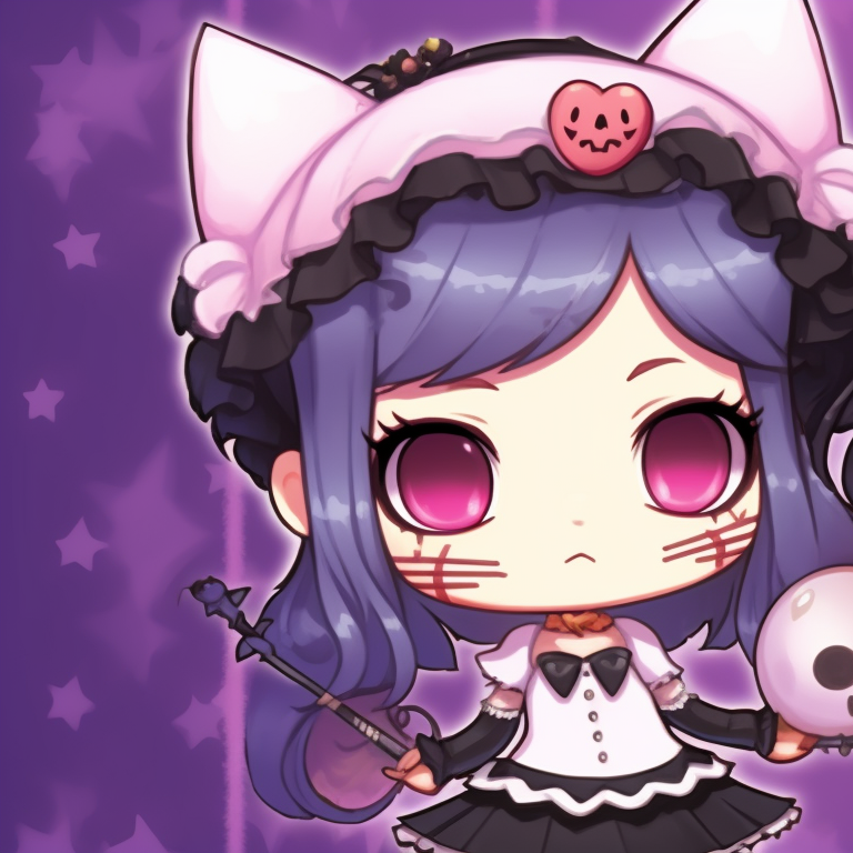 Close-up of Melody and Kuromi, dynamic expressions and contrasting colors. melody and kuromi matching pfp halloween theme ideas pfp for discord.