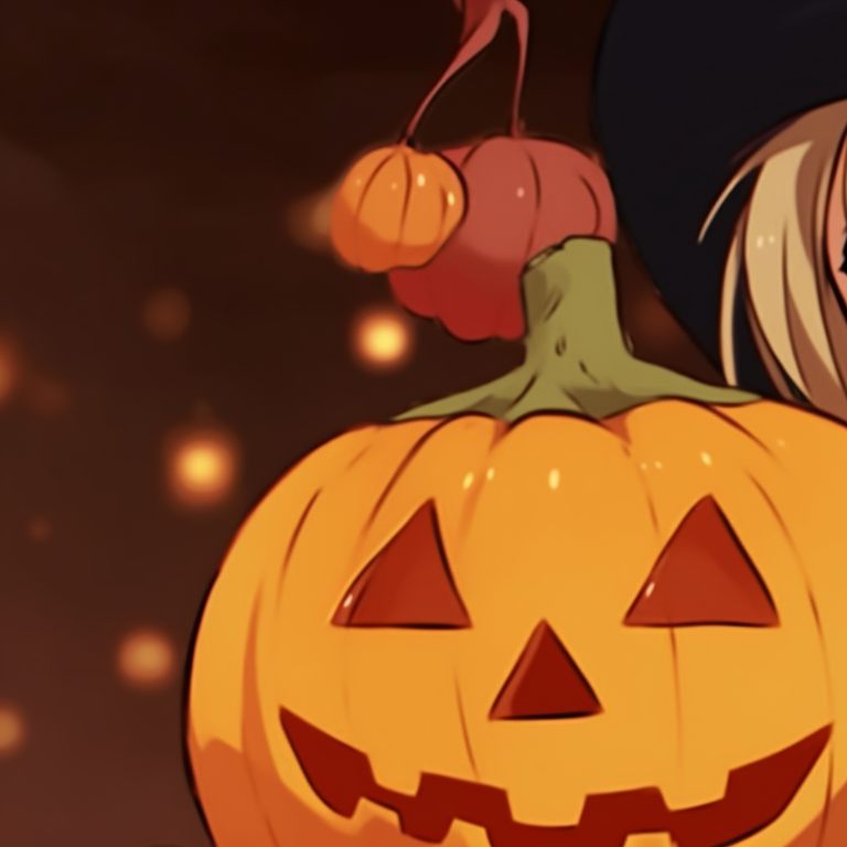 Two characters sitting by a flickering fireplace, their faces illuminated by the soft glow, pumpkin designs visible in the firelight. cute matching christmas pumpkin pfp pfp for discord.