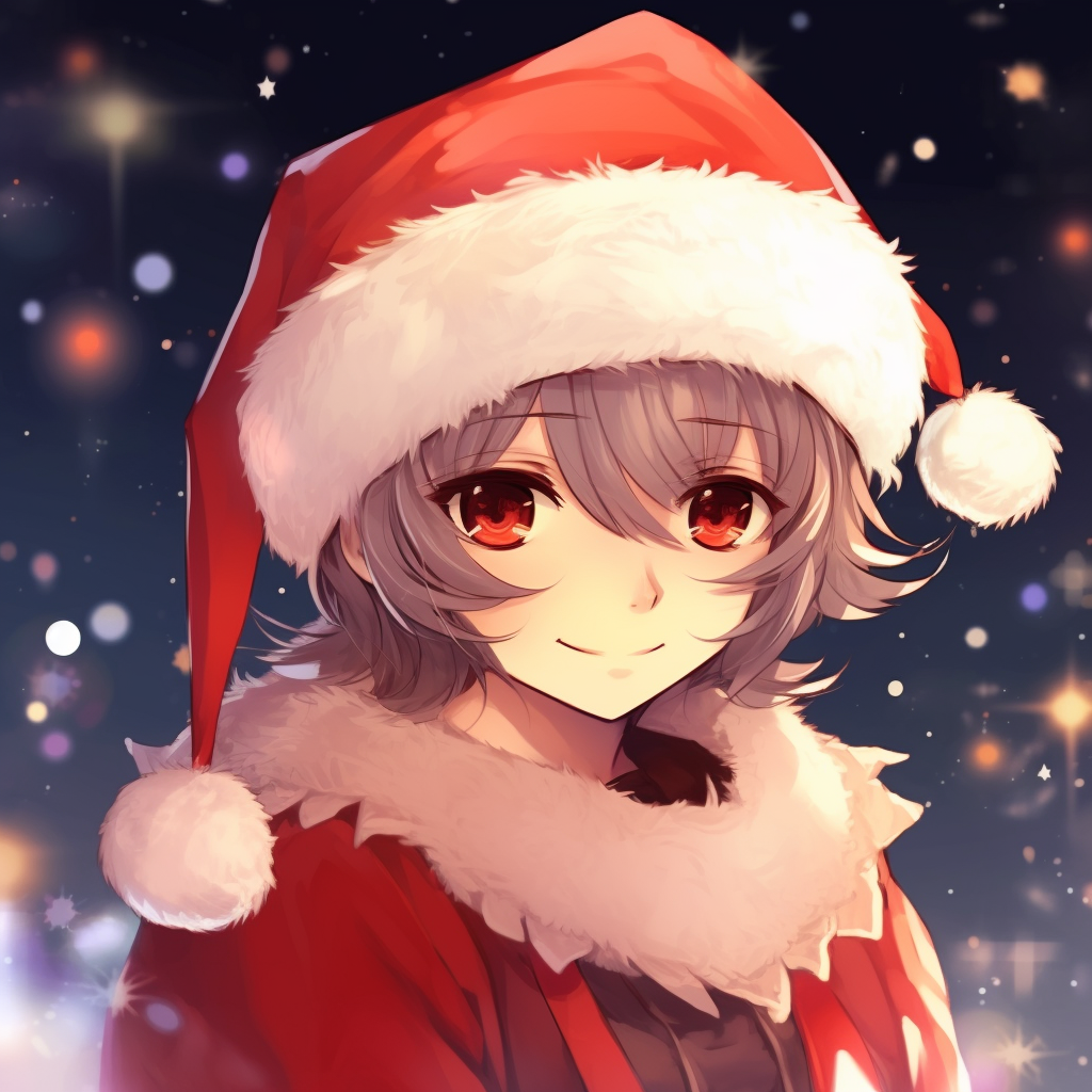 Full-length view of anime girl dressed in a Santa outfit, featuring a soft palette and fluid lines. christmas anime pfp