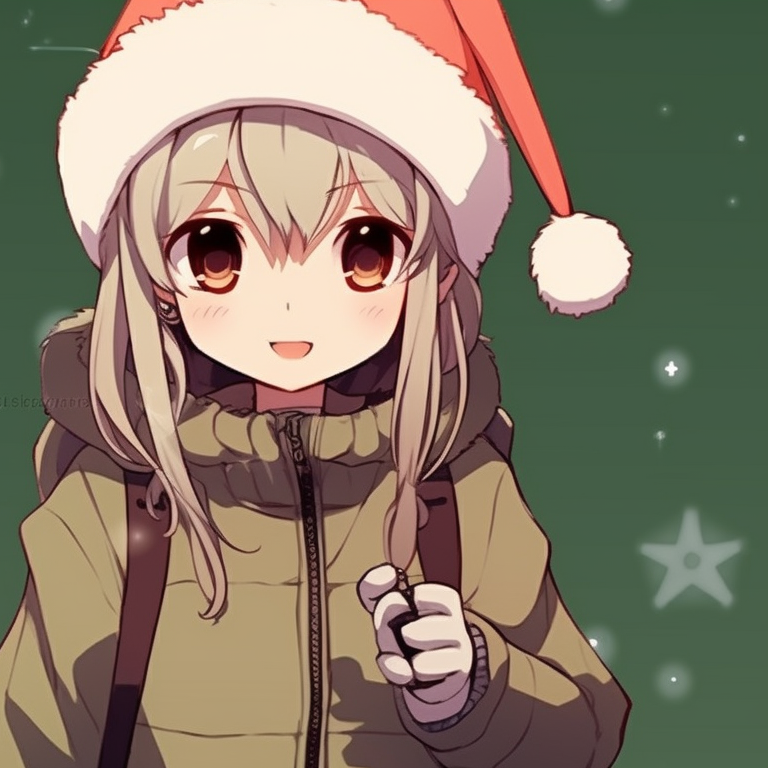 Two anime characters with simplistic art style in cozy winter clothing, shades of white and green. minimalistic matching christmas pfp 2021 pfp for discord.