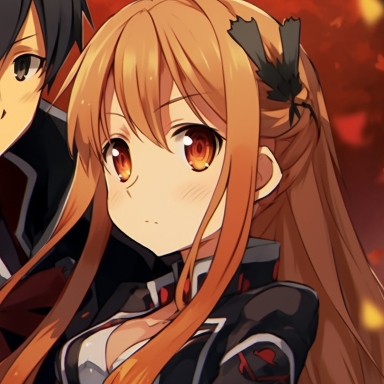 The pair in matching Halloween costumes, highlighting intricate costume details and spooky aesthetics. sword art online characters kirito and asuna halloween matching pfp pfp for discord.