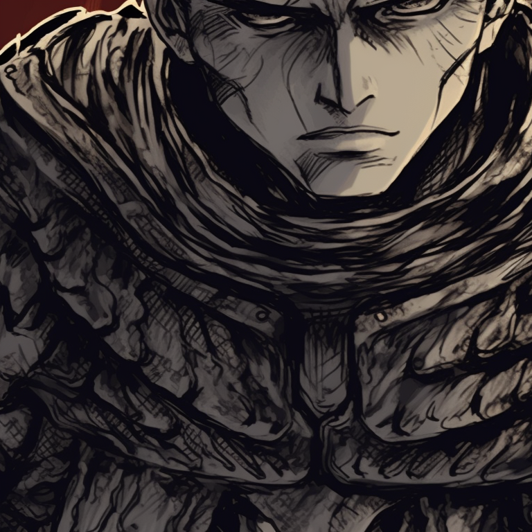 Dark silhouettes of the characters, emphasizing their fearsome weapons and Halloween-themed background. berserk halloween theme pfps collection pfp for discord.