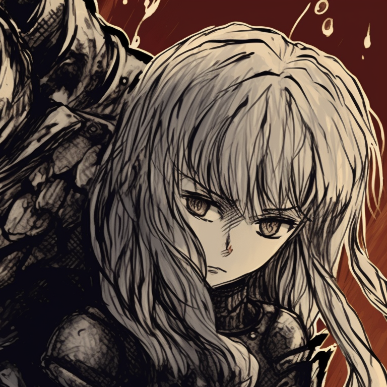 Dark silhouettes of the characters, emphasizing their fearsome weapons and Halloween-themed background. berserk halloween theme pfps collection pfp for discord.