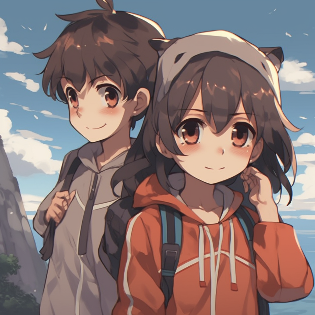 Profile pictures of anime boy and girl in comrade theme, heavy contrast and expressive faces. friends anime matching pfp: boy and girl