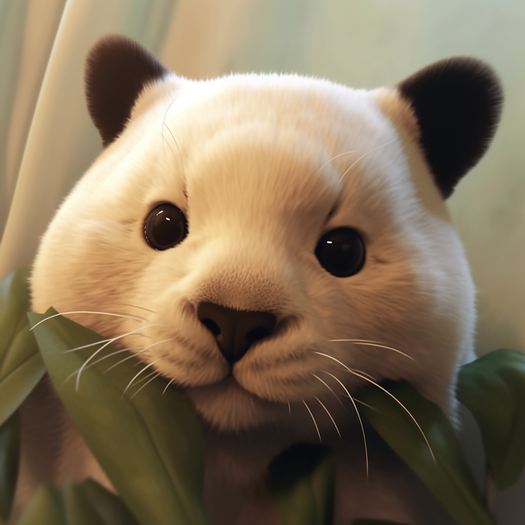 Animated representation of a panda consuming bamboo,highlighted by muted tones and semi-realistic style. adorable animal wallpaper designs