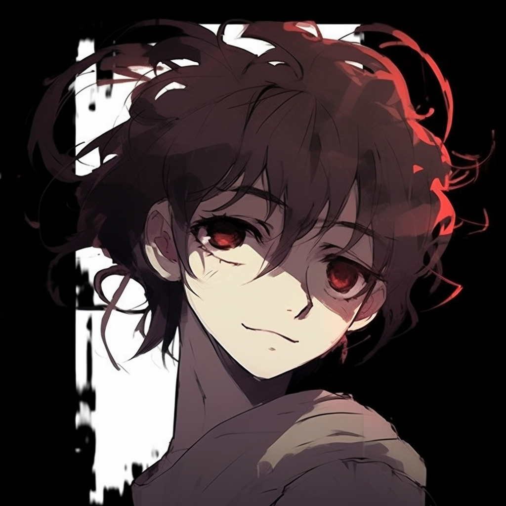 Close-up view of anime face pointing at anarchy, sharp lines and high contrast making it visually striking. crazy anime boy pfp sketching tips pfp for discord.