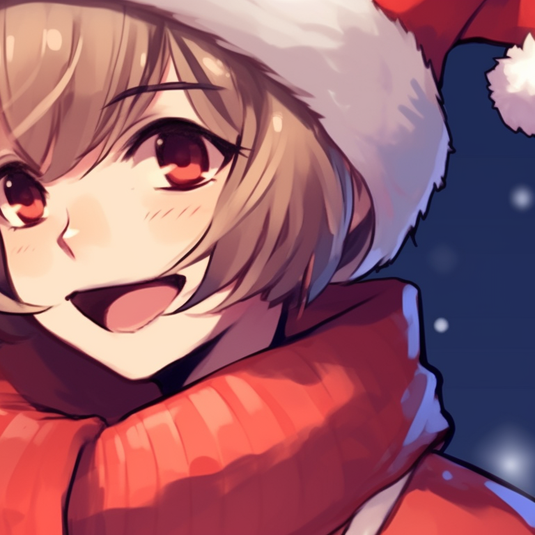 Two characters, sporting harmonious Christmas accessories, the red and green hues creating a festive mood. stylish matching aesthetic pfp for christmas pfp for discord.