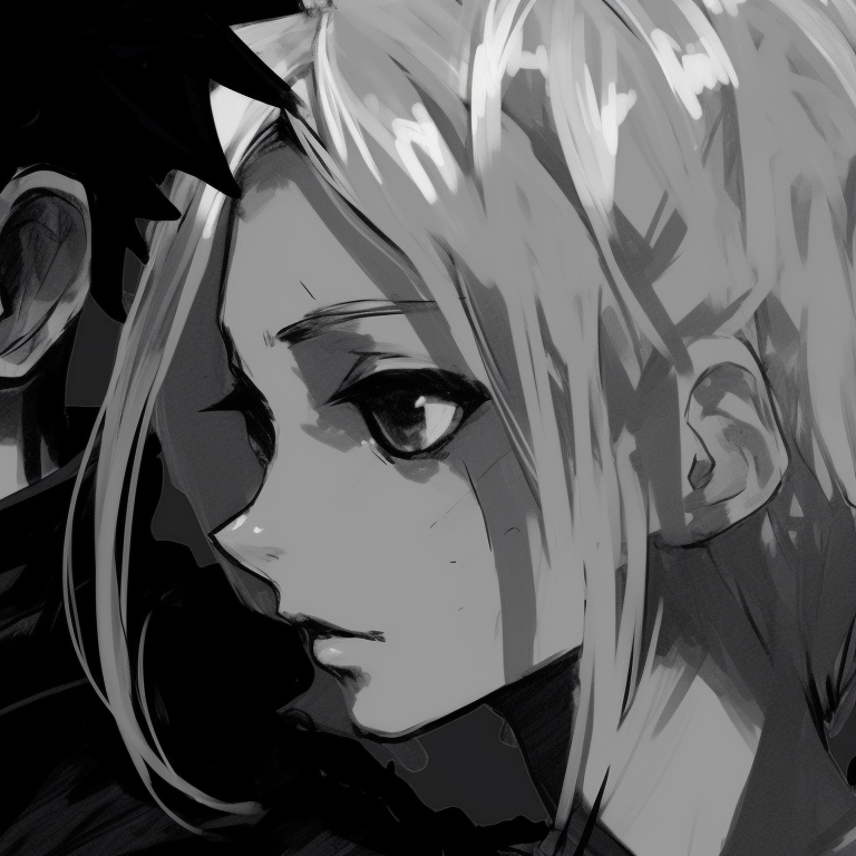 Two characters, strong silhouettes against a pure white backdrop, highlighting their identical pose and attire. black and white matching pfp aesthetic pfp for discord.