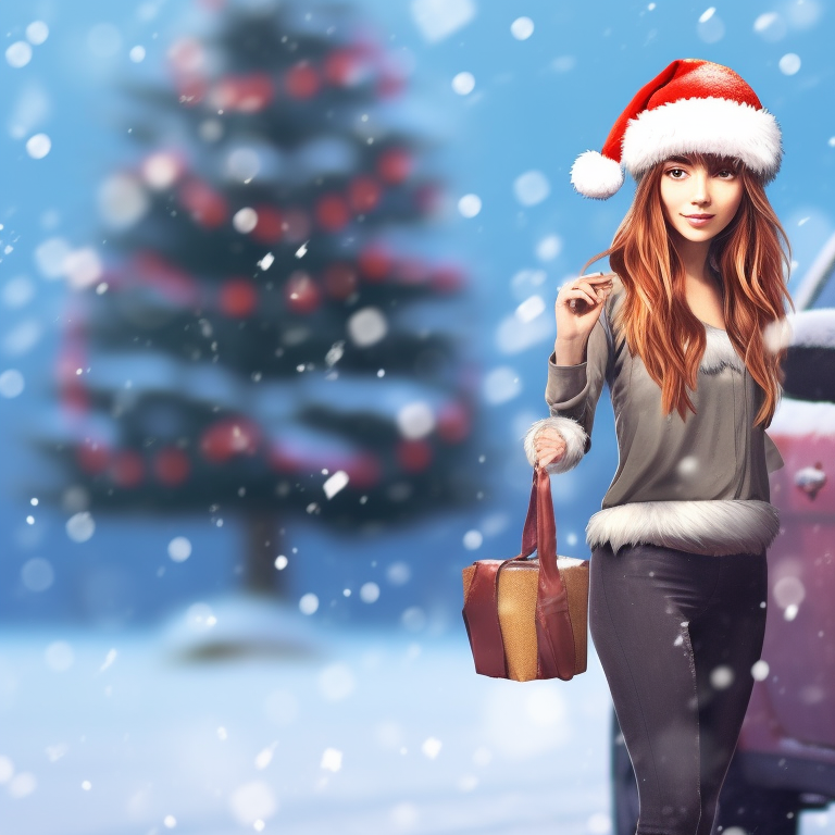 Two anime characters leaning against a classic holiday car, adorned with Christmas lights and decor. beloved holiday car matching guides pfp for discord.