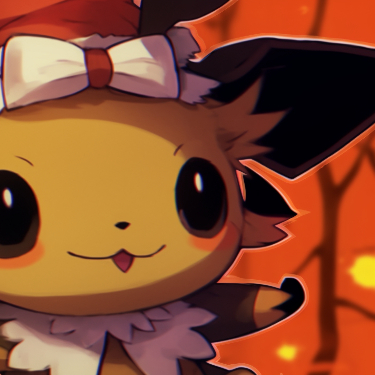 Two Eevee evolutions, Umbreon and Espeon, with contrasting auras and deep, rich colors, standing on either side of a glowing Jack o'lantern. best matching pokemon pfp for halloween theme pfp for discord.