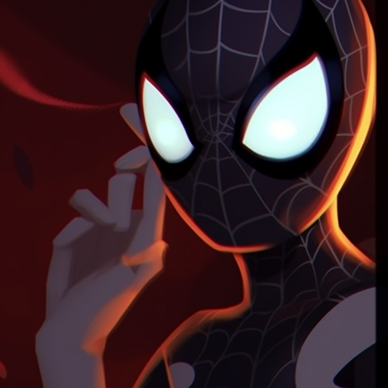 Gwen and Miles, detailed Halloween costumes, expressions of determination. gwen and miles in an upside down halloween universe pfp for discord.