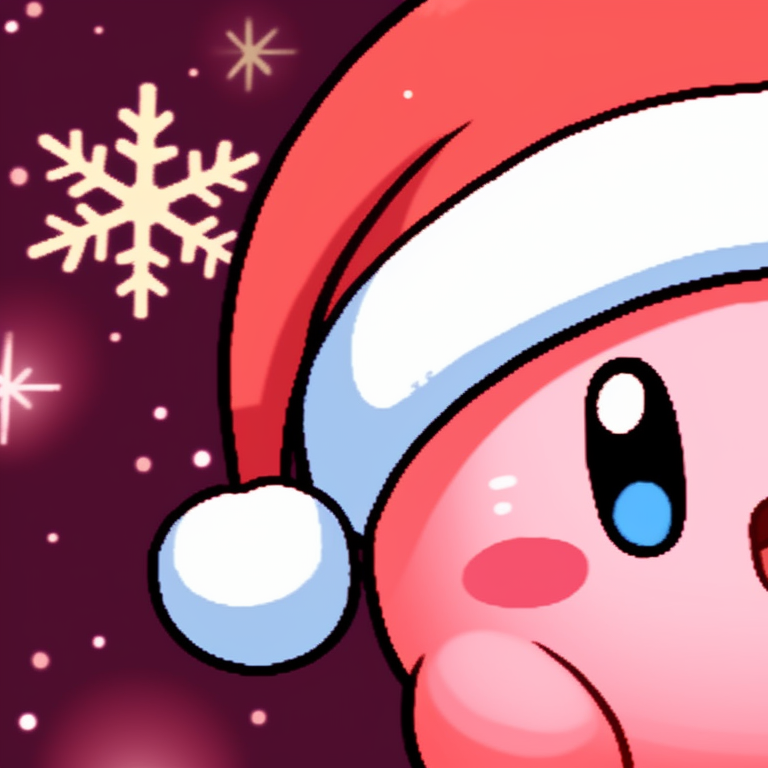 Two Kirby characters, detailed holiday accessories, striking  contrast. best matching kirby christmas pfp pfp for discord.