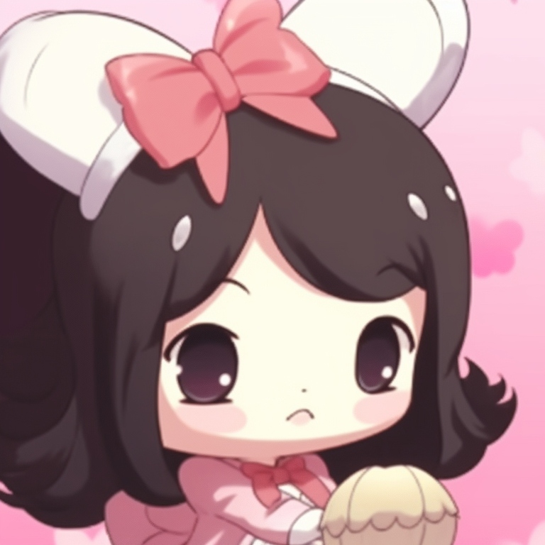 My Melody and Kuromi, soft colors and simple lines, holding an intertwined heart between them. perfect my melody and kuromi matching profile pictures pfp for discord.