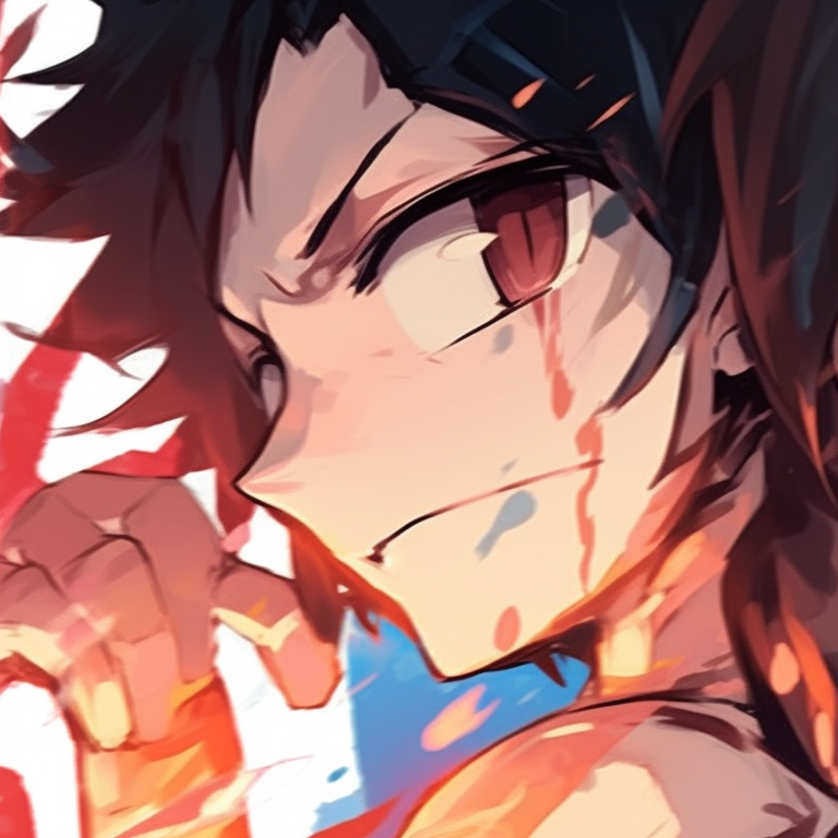 Two characters in battle stances, vibrant colors and intense expressions. matching anime profile pics for 2 buddies pfp for discord.