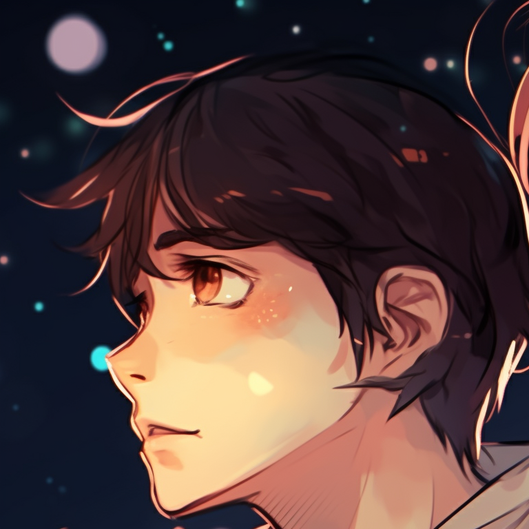 Two characters on a moonlit rooftop, leaning against each other, their expressions calm and peaceful. stunning matching pfp for bf and gf pfp for discord.