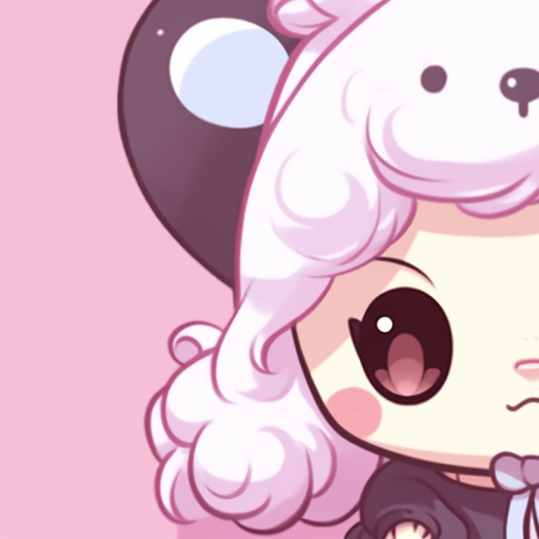 Two Sanrio characters giggling, bright and colorful visual, intricate detailing on characters' outfit. sanrio charming matching pfp pfp for discord.