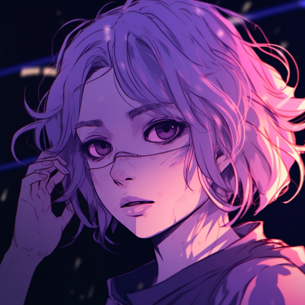 Anime girl adorned with purple accessories, demonstrating precise details and beautiful color composition. anime purple pfp inspirations pfp for discord.