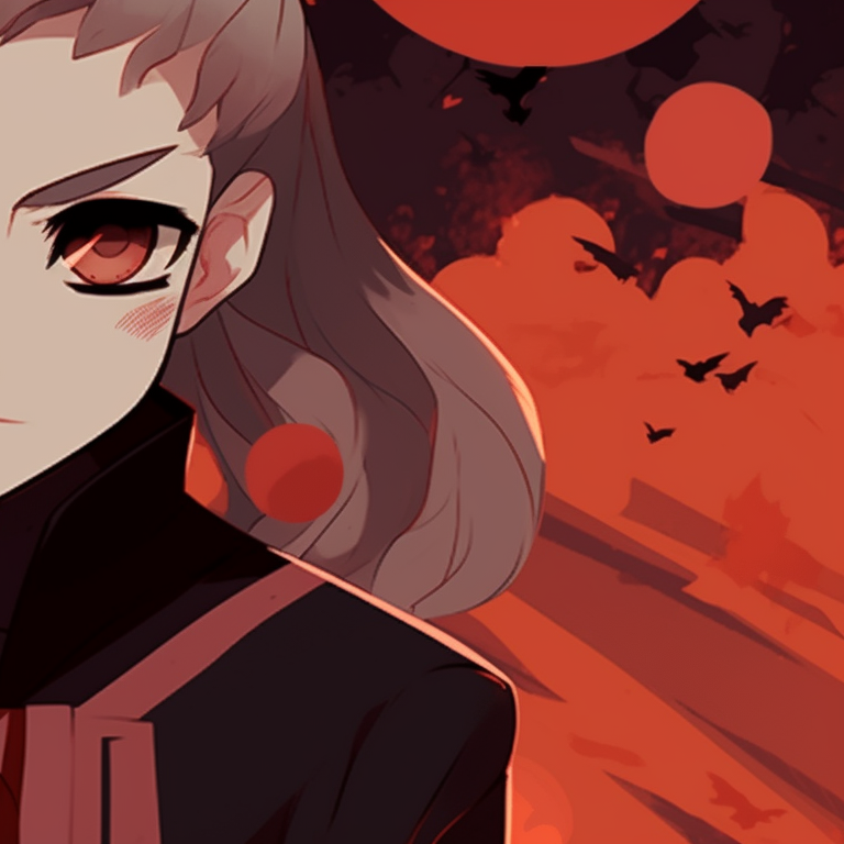 The two characters sporting exaggerated, humorous spooky poses, adorned in bright Halloween-themed outfits. matching profile pictures zenitsu and nezuko pfp for discord.