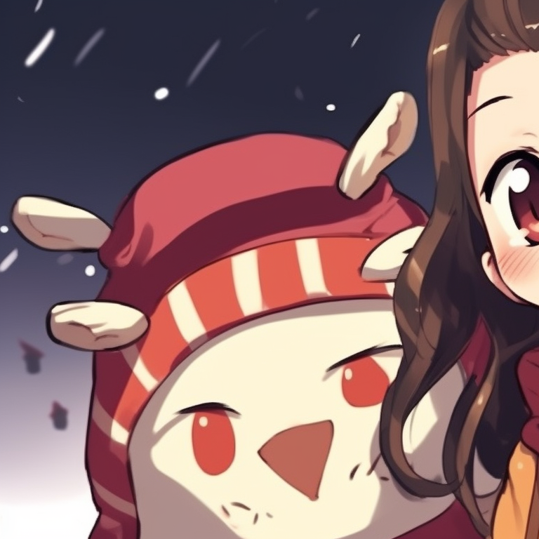 Two characters, Nezuko and Tanjiro, in matching holiday outfits, high contrast and rich colors. matching nezuko and tanjiro christmas pfp pfp for discord.