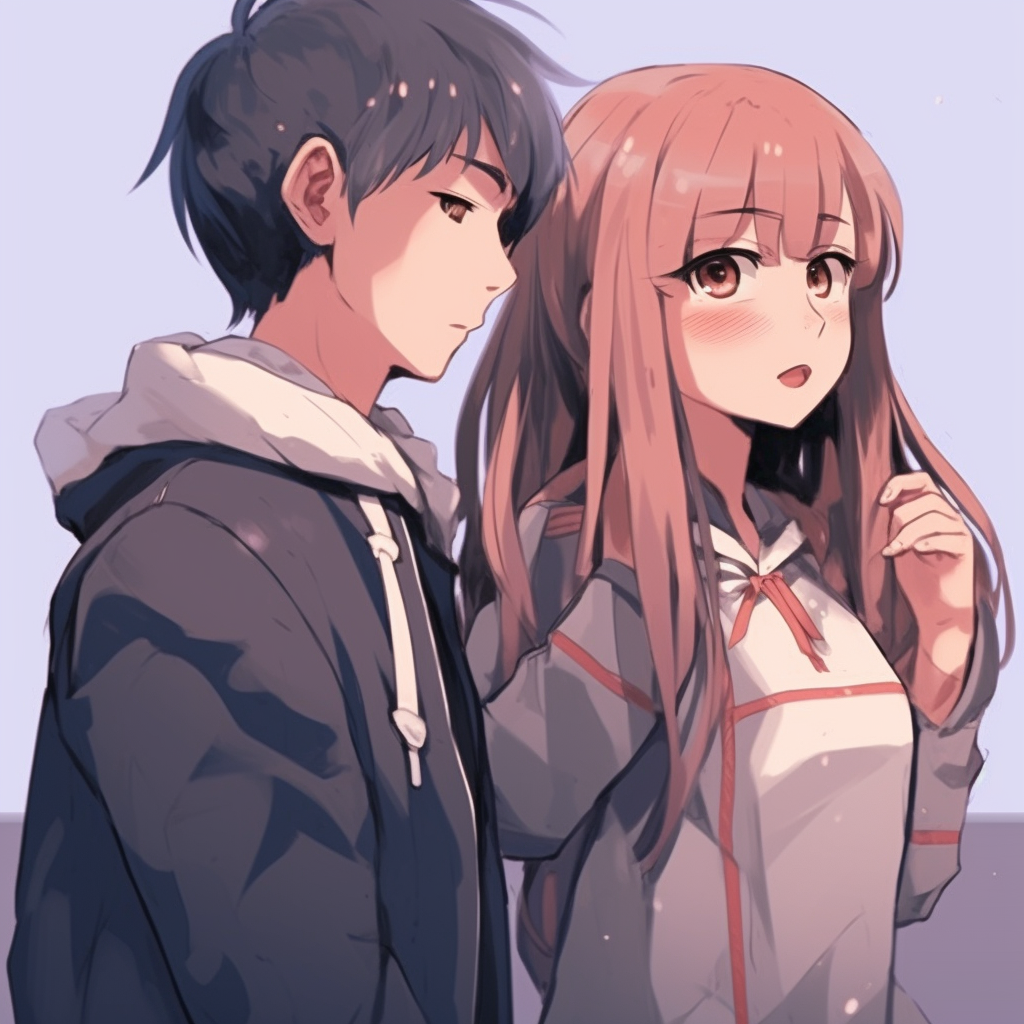 Parallel anime boy and girl figures, illustrated with consistent style and color coordination. best boy and girl matching anime pfp