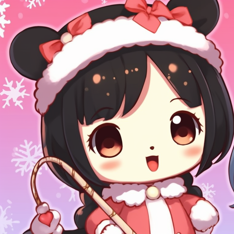 My Melody and Kuromi under glowing Christmas lights, soft hues and festive ambiance. my melody and kuromi matching christmas pfp pfp for discord.