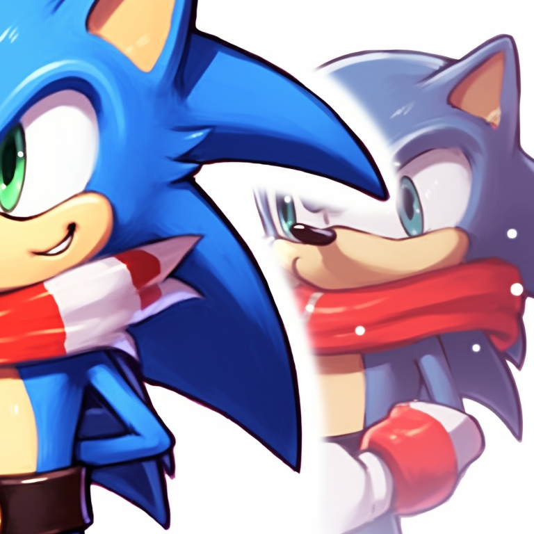 Close-up of Sonic and Knuckles, heavy lines, and bold shades boasting Christmas excitement. iconic matching christmas sonic pfp pfp for discord.