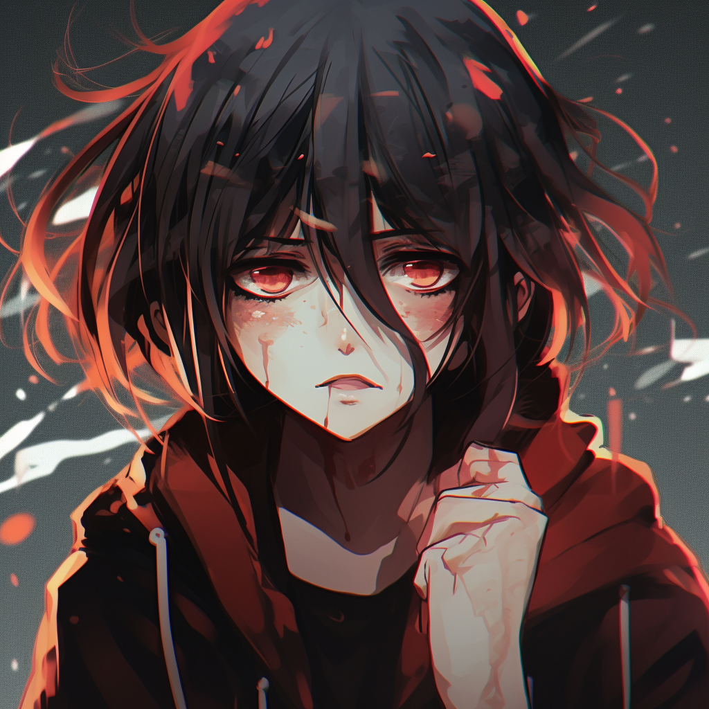 Gritty illustration of an anime boy, using high contrast and textured details. crazy anime pfp boy illustration pfp for discord.