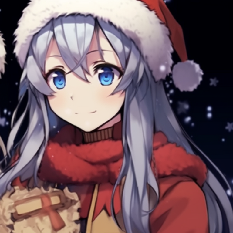 Two characters in matching Santa outfits, bold reds and soft whites. colorful matching christmas pfp 2021 pfp for discord.