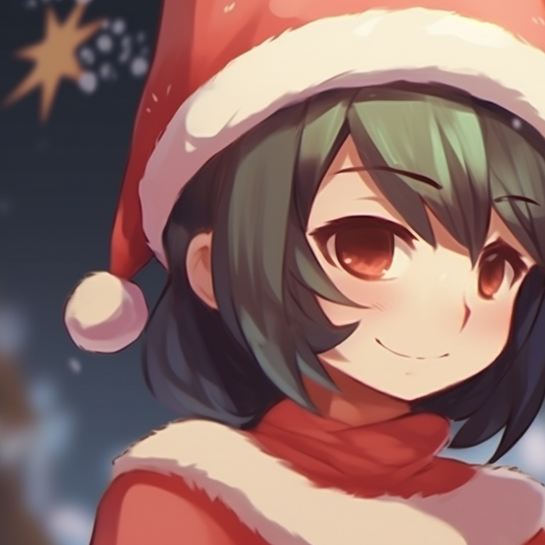 Two characters stargazing, snowy ambiance and soft illumination. christmas-themed cute pfp that match pfp for discord.