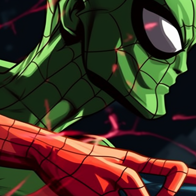 Two characters - Spiderman and Green Goblin, striking intense poses against each other, vibrant colors and comic style. spiderman matching pfp comics pfp for discord.