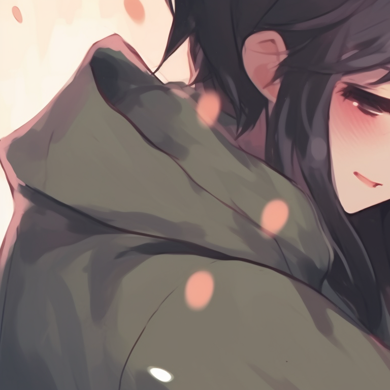 Two characters, fingers softly laced, emitting sense of connectedness against a crisp, cool background. impressive matching discord pfp pfp for discord.